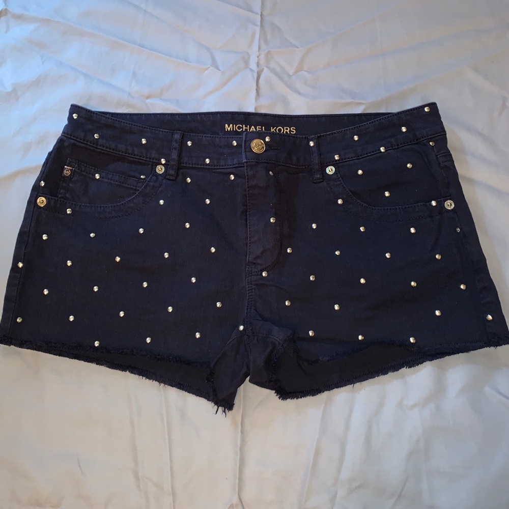 Michael Kors Navy Denim Shorts with gold dots